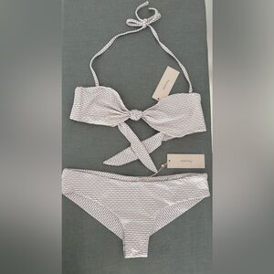 Eberjey Wave Pattern Bikini in Cream and gold, with bandeau top